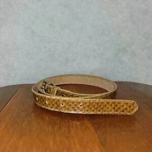 Womens Genuine Snake Skin Belt Cognac Brown W/ Gold buckle 38" Long 3/4" Wide‎